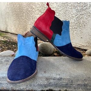 Anthropologie color block red blue booties 38